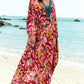 Eddoyee Womens Loose Kaftan Dresses Floral Print Plus Size Caftan Side Split V-neck Beach Bathing Suit Cover Up Red