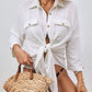 Swiss Dot Long Sleeve Beach Shirt Dress: Women's Cover Up
