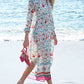 Chiffon Floral Print V-Neck Beach Kaftan Cover Ups for Women