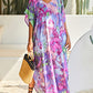 Purple Tie Dye Plus Size Kaftan Dress for Women's Swimsuit Cover Up