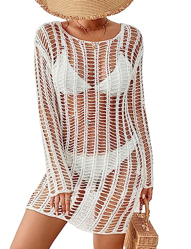 chinese dress ladies Li White Crochet Long Sleeve Mini Dress - US 2