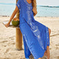 Embroidered V-Neck Swimsuit Cover Up Short Sleeve Beach Kaftan