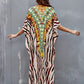 V-Neck Leopard Print Kaftan for Women Beach Cover Up