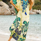 Plus Size V-Neck Kaftan Dress: Short Sleeve Beach Cover Up
