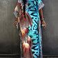 Feather Print Round Neck Beach Kaftan Lounge Dresses
