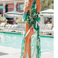 Long Sleeve Leaf Print Women's Beach Kimono Cover Up