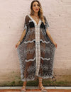 Eddoyee Women Long Kaftan Dresses Embroidered Mesh Caftans Swimsuit Cover Up Black