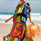 Colorful Print Plus Size Swimsuit Cover Up - V-Neck Kaftans