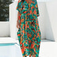 Floral Print Green V-Neck Kaftan Dress Bathing Suit Cover-Up