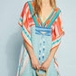 V Neck Beach Kaftan Short Sleeve Swimsuit Cover Up