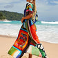 Colorful Print Plus Size Swimsuit Cover Up - V-Neck Kaftans