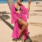 Women's Rose Dot Print Swimsuit Cover Up Kimono with Belt