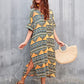 V Neck Print Plus Size Beach Kaftan Swimsuit Cover Up