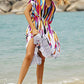 V-Neck Colorful Print Beach Kaftan Dress with Drawstring Belt