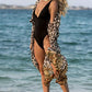 Leopard Print Short Sleeve Kimono Women's Swimwear Cover Up
