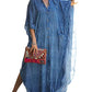 Plus Size Striped Print Beach Kaftan Dress - Button-Up Cover Up