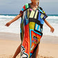 Colorful Print Plus Size Swimsuit Cover Up - V-Neck Kaftans