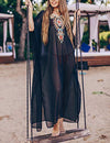 Embroidered Chiffon V-Neck Beach Kaftan Cover Up for Women