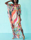 Plus Size V-Neck Striped Beach Kaftan Cover Up for Women