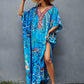 Women's Blue V-Neck Ethnic Print Caftan: Beach Cover-Up