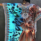 Feather Print Round Neck Beach Kaftan Lounge Dresses