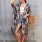 Women's Long Leaf Print Kimono Beach Cover-Up for Swimwear