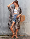 Women's Long Leaf Print Kimono Beach Cover-Up for Swimwear