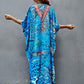 Women's Blue V-Neck Ethnic Print Caftan: Beach Cover-Up