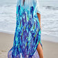 Leaf Print Chiffon Beach Kaftan Maxi Dress Women's Swim Cover Up