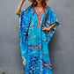 Women's Blue V-Neck Ethnic Print Caftan: Beach Cover-Up