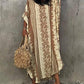 Coffee Snake Pattern V-Neck Caftan Swimsuit Cover