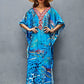 Women's Blue V-Neck Ethnic Print Caftan: Beach Cover-Up