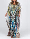 Print V-Neck Half Sleeve Beach Kaftan Dress Plus Size