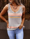 Sexy Grey Striped O Neck Cami Tank - Women's XL