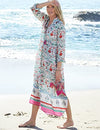 Chiffon Floral Print V-Neck Beach Kaftan Cover Ups for Women