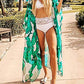 Long Sleeve Leaf Print Women's Beach Kimono Cover Up