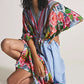 V-Neck Floral Beach Kaftan Dress: Swimsuit Cover Up