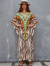 V-Neck Leopard Print Kaftan for Women Beach Cover Up
