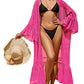 Women's Rose Dot Print Swimsuit Cover Up Kimono with Belt