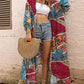 Red and Orange Printed Plus Size Women's Kimono Cover Up