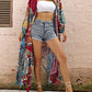Red and Orange Printed Plus Size Women's Kimono Cover Up