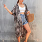 Women's Long Leaf Print Kimono Beach Cover-Up for Swimwear