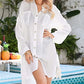 Long Sleeve Button-Down Beach Shirt Dress Cover-Up
