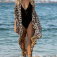 Leopard Print Short Sleeve Kimono Women's Swimwear Cover Up