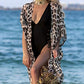 Leopard Print Short Sleeve Kimono Women's Swimwear Cover Up