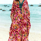 Eddoyee Womens Loose Kaftan Dresses Floral Print Plus Size Caftan Side Split V-neck Beach Bathing Suit Cover Up Red