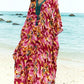 Eddoyee Womens Loose Kaftan Dresses Floral Print Plus Size Caftan Side Split V-neck Beach Bathing Suit Cover Up Red