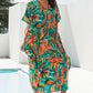 Floral Print Green V-Neck Kaftan Dress Bathing Suit Cover-Up