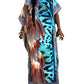 Feather Print Round Neck Beach Kaftan Lounge Dresses