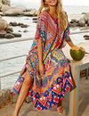 V-Neck Turkish Kaftan Maxi Dress Women's Beach Cover Up